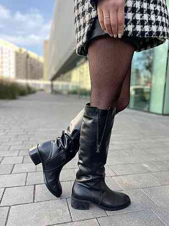 Valiente Чоботи жіночі VALIENTE чорні натуральна шкіра висота 41см обхват 37-38см каблук 8см (4 Коломия