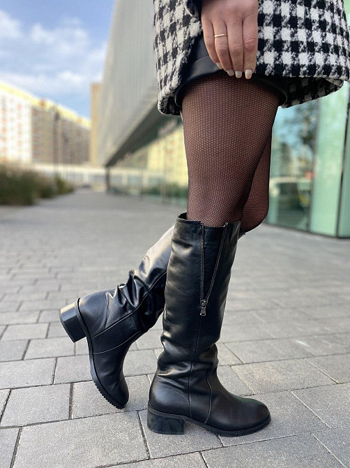 Valiente Чоботи жіночі VALIENTE чорні натуральна шкіра висота 41см обхват 37-38см каблук 8см (4 Коломыя - изображение 3