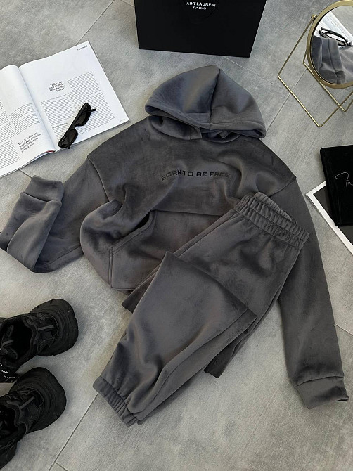 Стильный женский теплый костюм из плотного двустороннего велюра. Графит, 42/44 Одесса - изображение 4