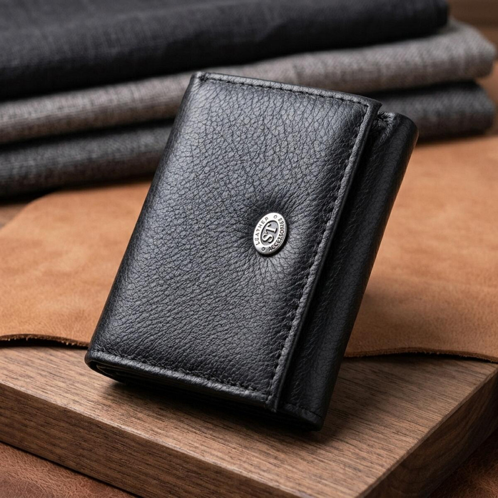Небольшое женское портмоне с монетницей из натуральной кожи ST Leather 22730 Черный Киев - изображение 11