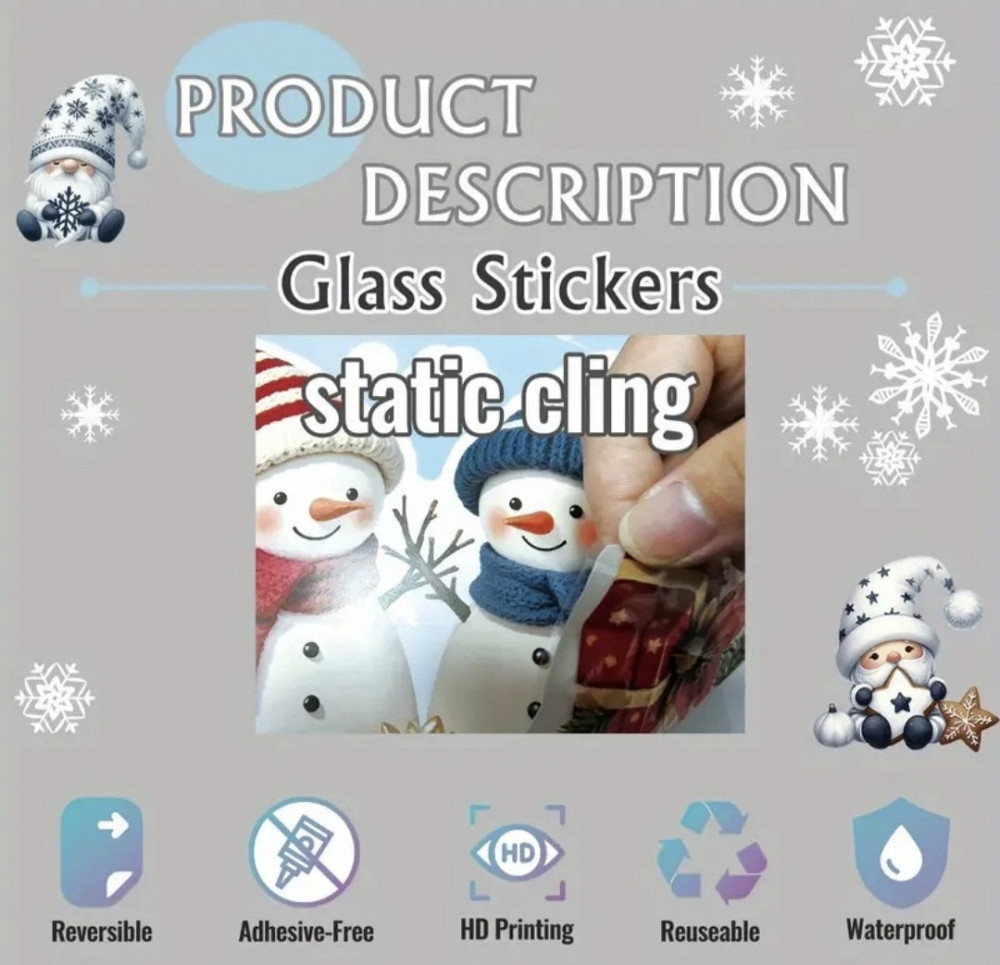 Новорічна наліпка на скло двостороння "Сніговички" Сміла - фото 8