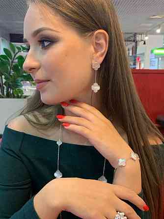 Серьги двойные клевер  Белое золото Одесса