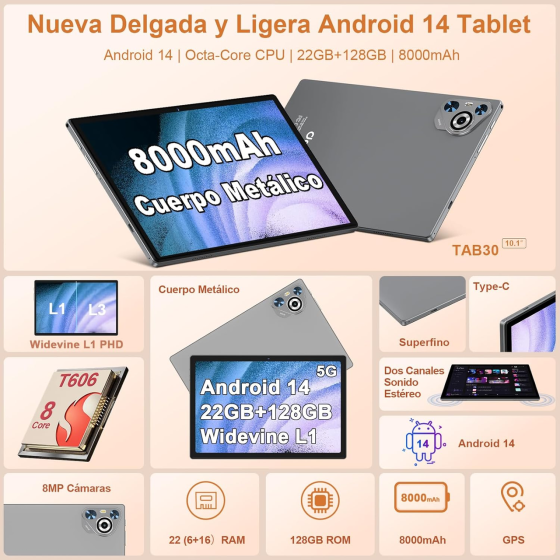 Планшет TAB30 10.1" (22/128GB) Android 14 Gray: 8-ядерний процесор, 8000mAh, Widevine L1 + Клавіатура та Миша Київ