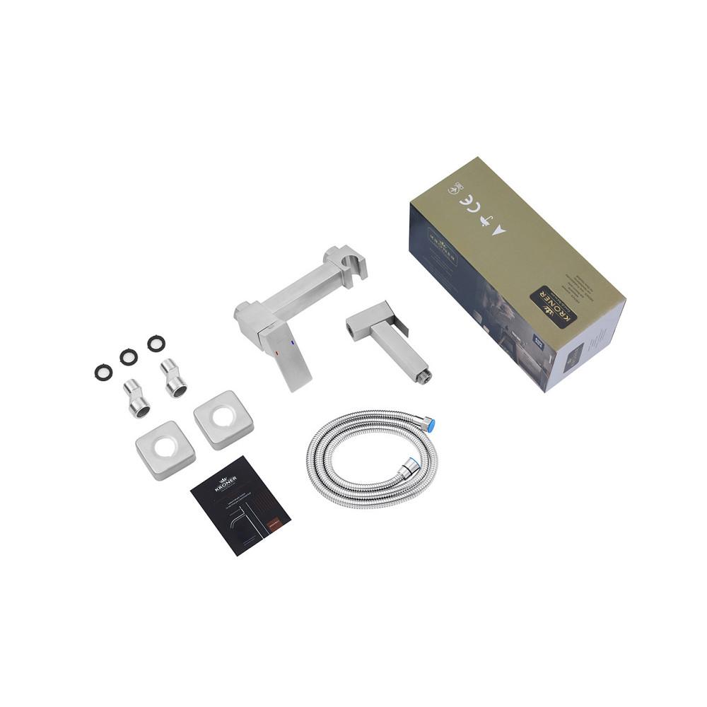 Смеситель с гигиеническим душем Kroner KRP Edelstahl Kubus - ESG052 сатин Киев - изображение 7