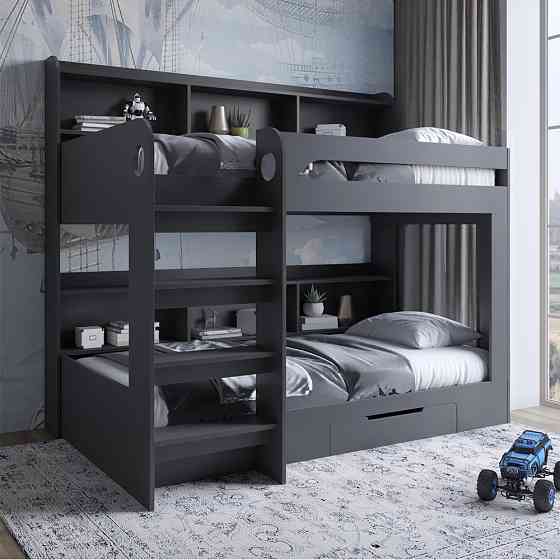 Детская двухъярусная кровать LION Майнкрафт 90х190 см с ящиком Антрацит (LION-041530) ТОП Днепр