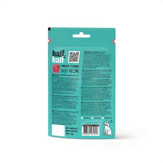 Лакомства для собак Half&Half в форме мясных монеток с говядиной, 100 г Винница