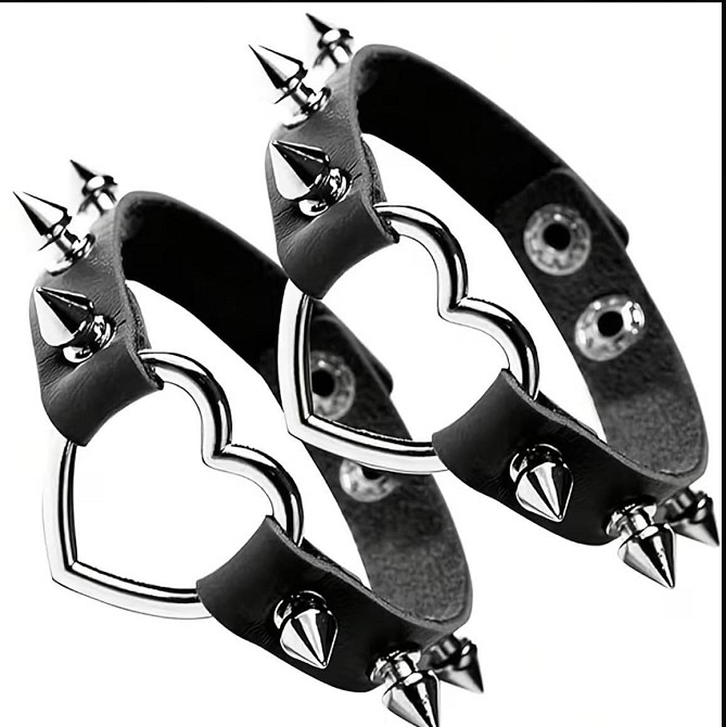 Браслет з шипами та серцем чорний, браслет зі штучної шкіри, рок панк аксесуар унісекс Київ - фото 5