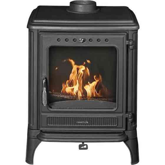 Піч-камін чавунна Hosseven 8005N 7 кВт чорна матова буржуйка на дровах зі склом верхній або задній димохід Київ