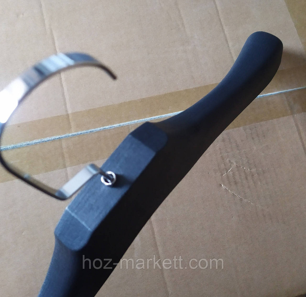 Плічка вішалки тремпеля широкі чорні чоловічі з хромованим неповоротним гачком Харків - фото 2