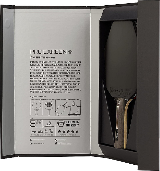Ракетка для настільного тенісу Stiga Pro Carbon Plus Cybershape 5 Star FL (1215-0401-35) Київ - фото 6
