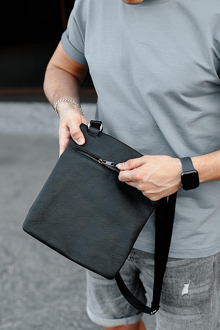 Сумка-мессенджер із натуральної шкіри, сумка через плече чоловіча SKILL Bizz (Чорна) Суми - фото 5