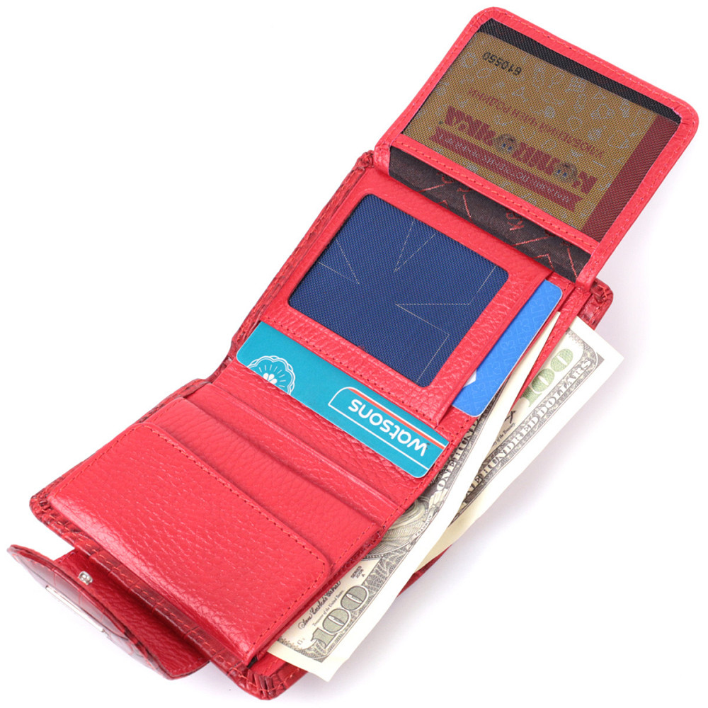 Компактный женский кошелек из фактурной натуральной кожи KARYA 22819 Красный Киев - изображение 7