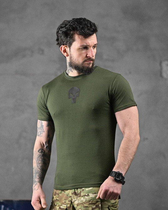 Хлопкова мілітарі футболка каратель олива ДЛ6346 Одеса - фото 1