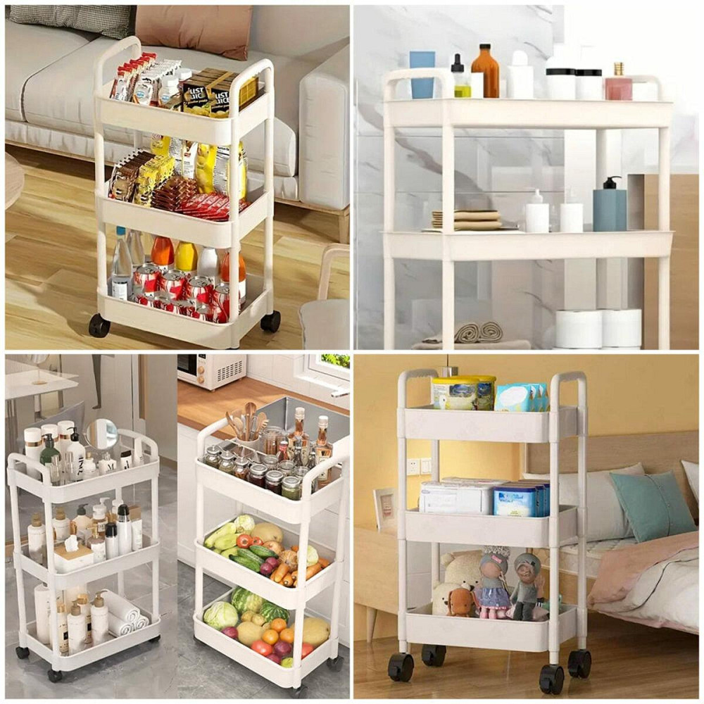 Етажерка мобільна триярусна універсальна пластикова 41х25х72см Слонова кістка SW-00002435 Київ - фото 7