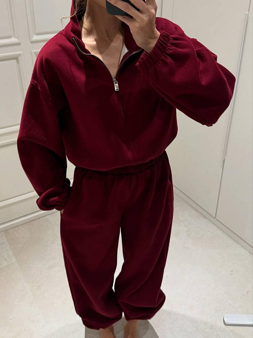 Женский теплый повседневный комбинезон трехнить на флисе Бордовый, 46/48 Одесса - изображение 1