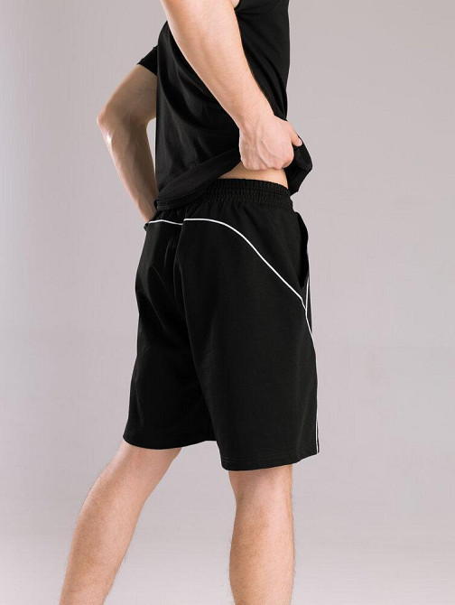 Мужские шорты на лето широкие до колен с карманами двунитка Черные Pobedov Shape XL Одесса - изображение 5