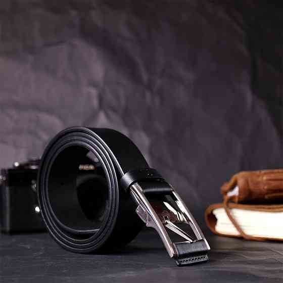 Брючный кожаный ремень для мужчин из квадратной пряжкой GRANDE PELLE 11679 Черный Киев