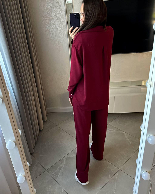 Жіночий базовий брючний костюм-двійка: сорочка та штани ролекс Бургунді, 54/58 Одеса - фото 4