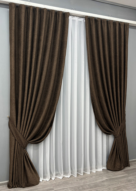 Комплект готових штор VR-Textil Льон Grand Linen № 2026ш Коричневий 150х300см 2 шт (33-1025) Київ - фото 3