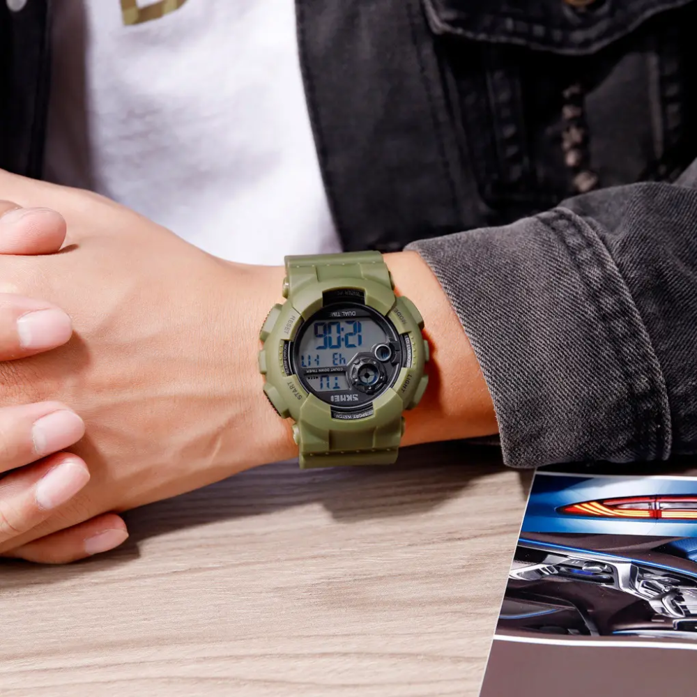 Мужские наручные спортивные часы Skmei 1583 Зеленый с белым Винница - изображение 6