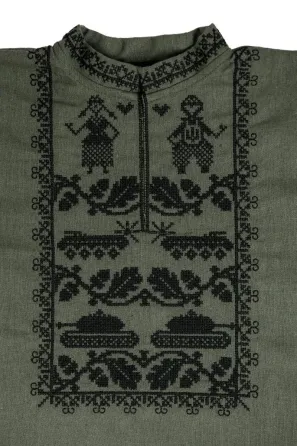 Вышиванка для мальчиков с длинным рукавом, льняная, хаки, детские и подростковые вышиванки Киев