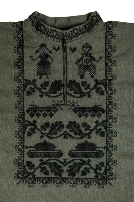 Вышиванка для мальчиков с длинным рукавом, льняная, хаки, детские и подростковые вышиванки Киев - изображение 3