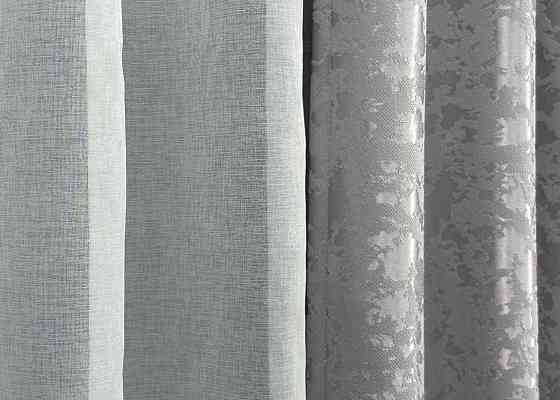 Комплект штор VR-Textil Лен Мрамор 200х270 2шт и Тюль 600х270 1714ш-1276т Серый с белым 71-009/7 Киев