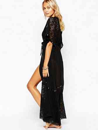 Пляжний халат середньої довжини з мереживом 44 чорний Київ