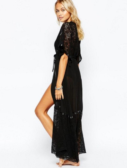 Пляжний халат середньої довжини з мереживом 44 чорний Київ - фото 3