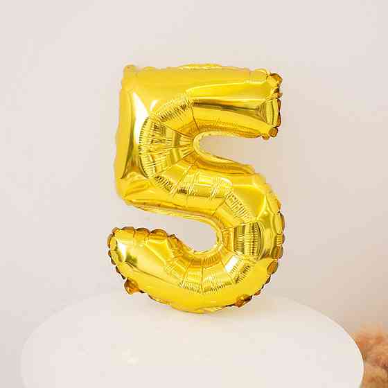 Шарик цифра 5 фольгированная 32 дюйма золотистый Киев