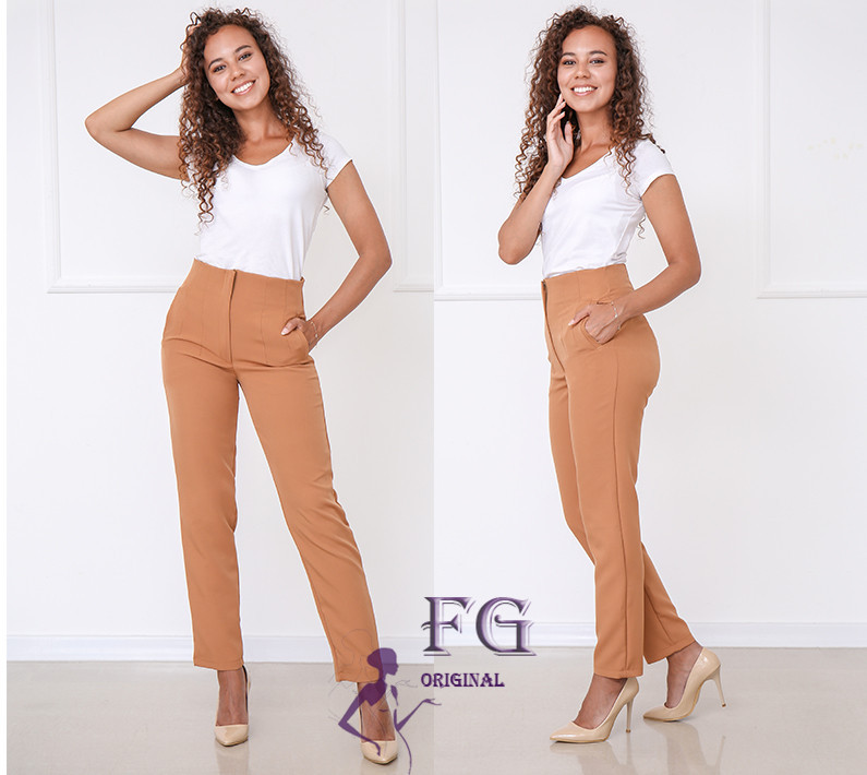 Жіночі прямі штани з кишенями "Jenifer" оптом | Розпродаж моделі Кемел, 42 Київ - фото 1