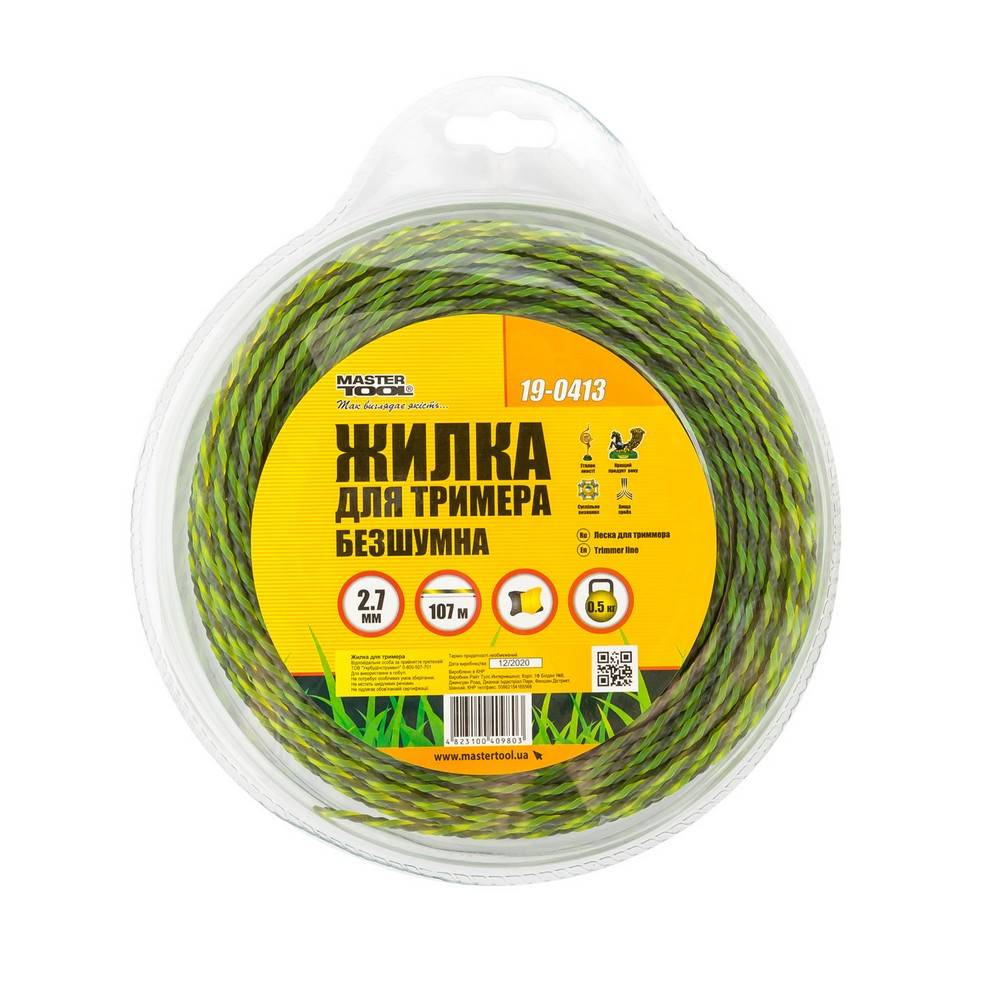 MASTERTOOL Жилка для тримера безшумна MASTERTOOL SPIRAL SQUARE 2.70 мм 107 м (блістер) двоколір Киев - изображение 2