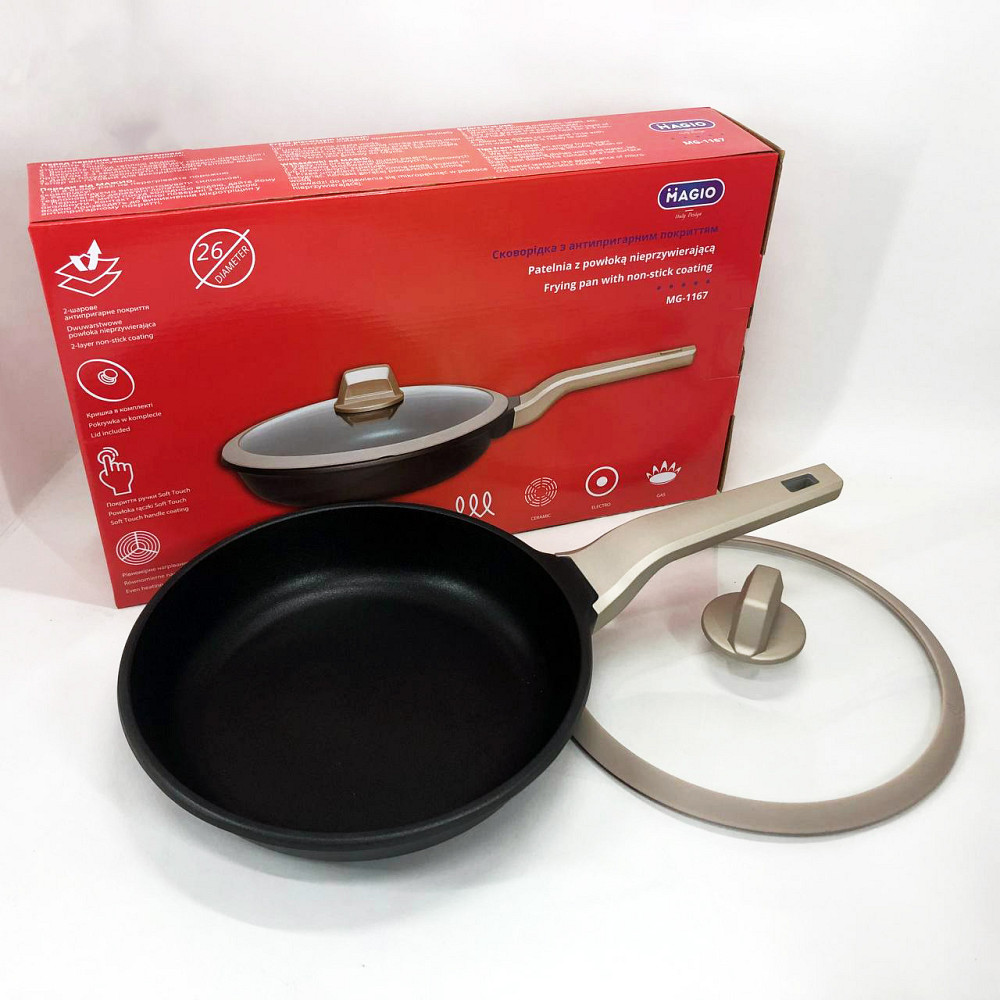Сковорода для повара Magio MG-1167 26 см, Сковорода для любителей готовить с ручкой алюминий WK-24 Львов - изображение 18