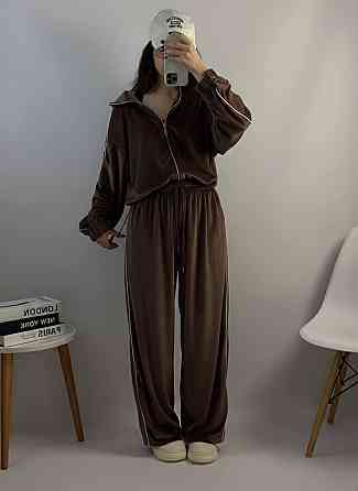 Женский стильный повседневный велюровый костюм Шоколад Одесса