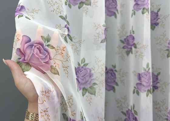 Тюль шифоновая с принтом цвет белый с сиреневым 1800т Киев