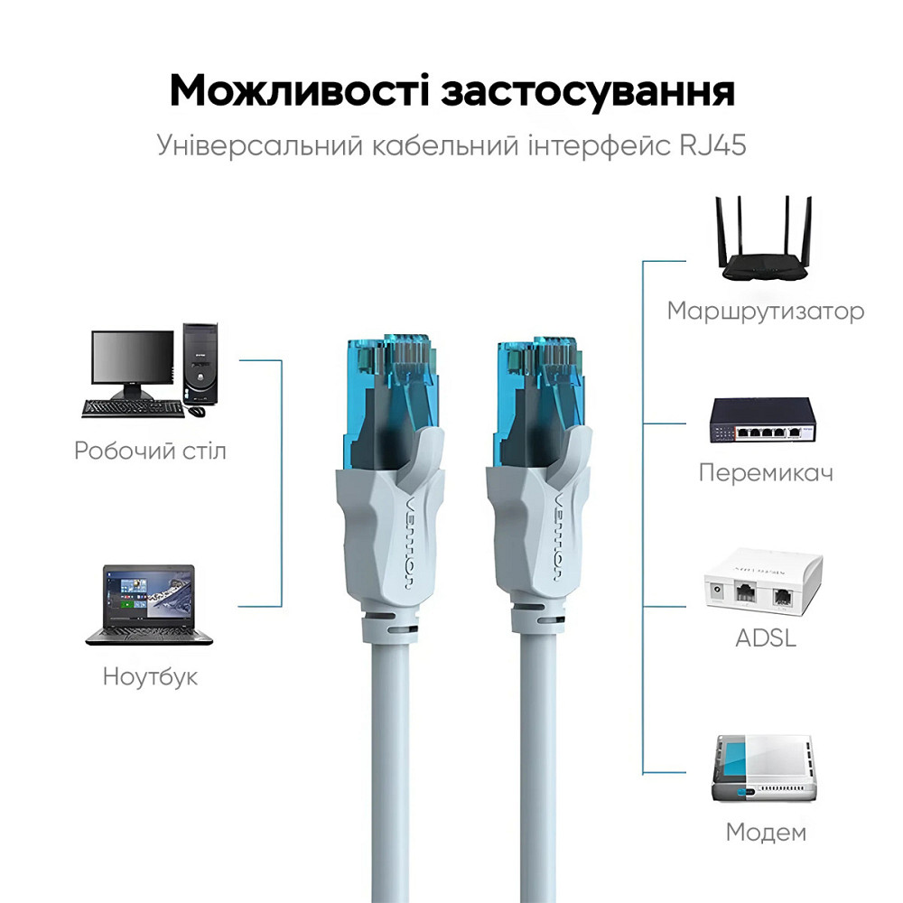 Мережевий кабель Vention Cat.5E UTP Patch Cable 1.5M Blue (VAP-A10-S150) Київ - фото 8