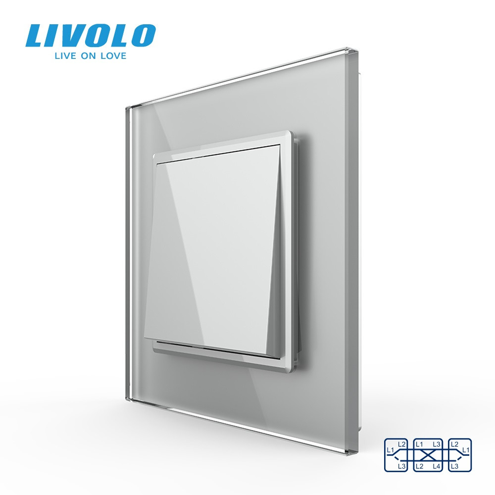 LIVOLO Одноклавішний перехресний вимикач Livolo сірий скло (VL-C7FCMM10A-2IP) Коломия - фото 1