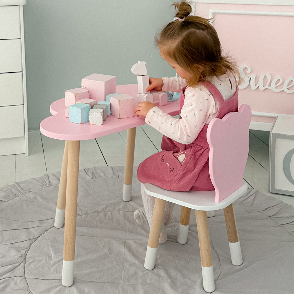Столик и стульчик для ребенка деревянный набор для рисования и чтения Стол тучка и стул медвежонок детский Киев - изображение 5