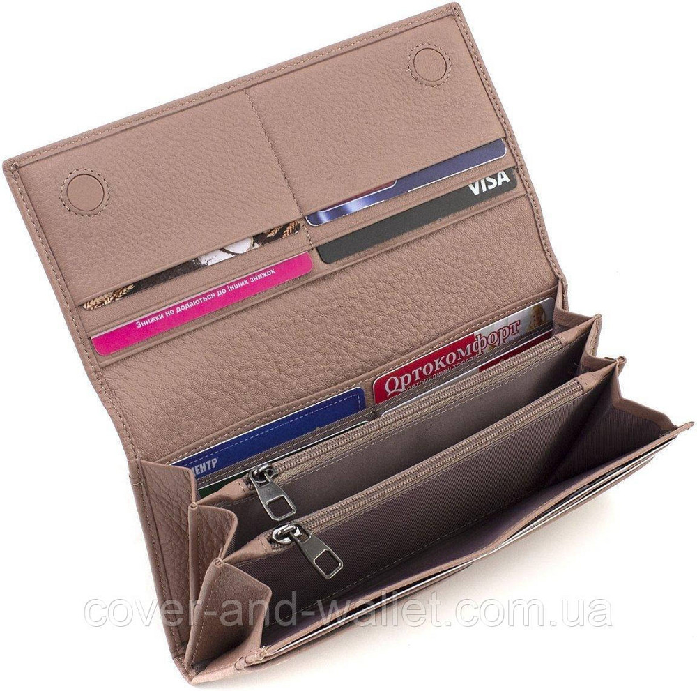 Пудровый женский кошелек из итальялистки кожи на магнитной застежке Marco Coverna Киев - изображение 2