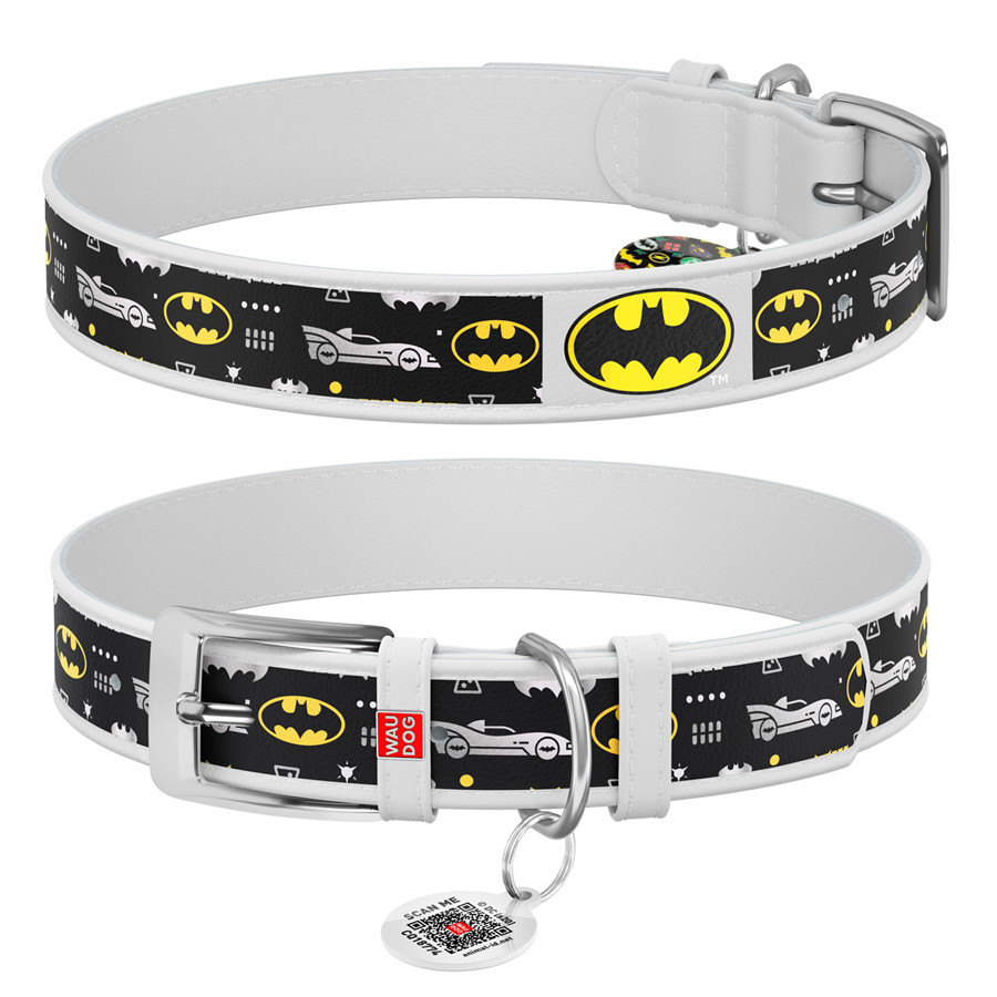 Нашийник для собак шкіряний WAUDOG Design з QR паспортом, малюнок "Бетмен3", XXS, Ш 12 мм, Дов Коломыя - изображение 1