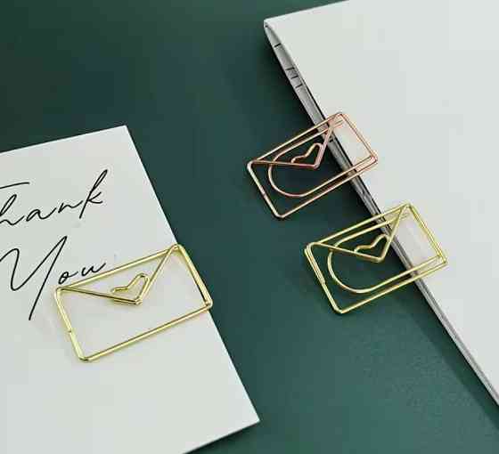 Набор металлических скрепок закладок 10 шт в форме конверта с сердцем, декоративные скрепки для книг и планера Киев