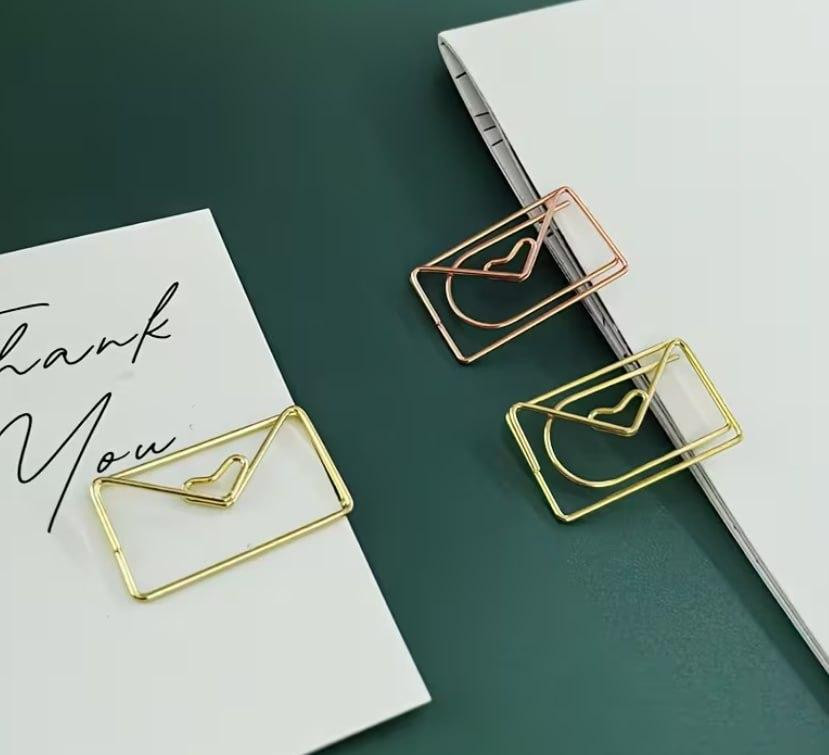 Набір металевих скріпок закладок 10 шт у формі конверта з серцем, декоративні скріпки для книг і планера Київ - фото 2