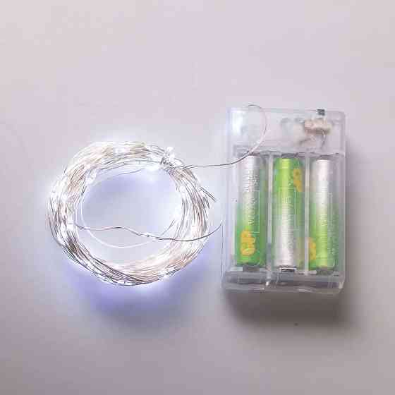 Гірлянда роса 10 метрів крапля на батарейках на 100 led білий дріт біла 100L10MWW Коломия