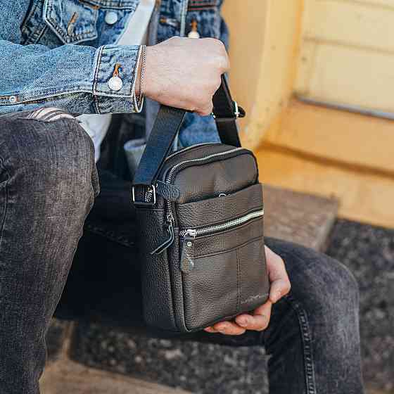 Сумка-барсетка мужская через плечо кожаная черная Tiding Bag BON6165 Киев