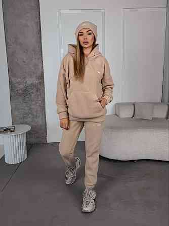 Женский стильный теплый костюм из флиса полар с шапкой Песочный, 50/52 Одесса