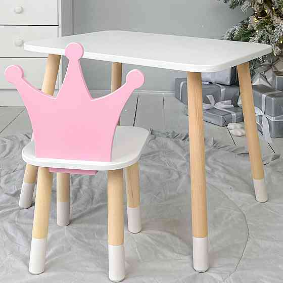 Стіл в дитячу кімнату 46х60х45 і стілець корона 26х26х24, столик та стільчик для дівчинки, рожевий з білим Київ
