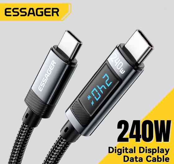 Essager кабель PD Type-C на Type-C з дисплеєм, підтримка швидкої зарядки до 240Вт (1м) Миколаїв