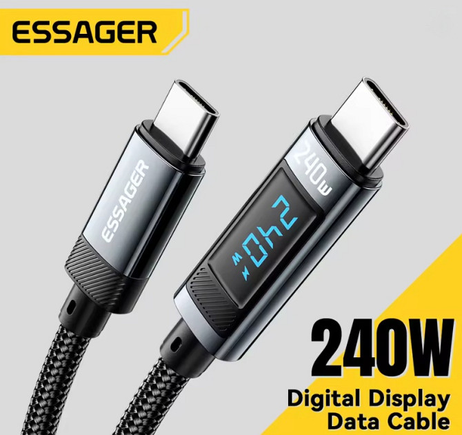 Essager кабель PD Type-C на Type-C з дисплеєм, підтримка швидкої зарядки до 240Вт (1м) Миколаїв - фото 1