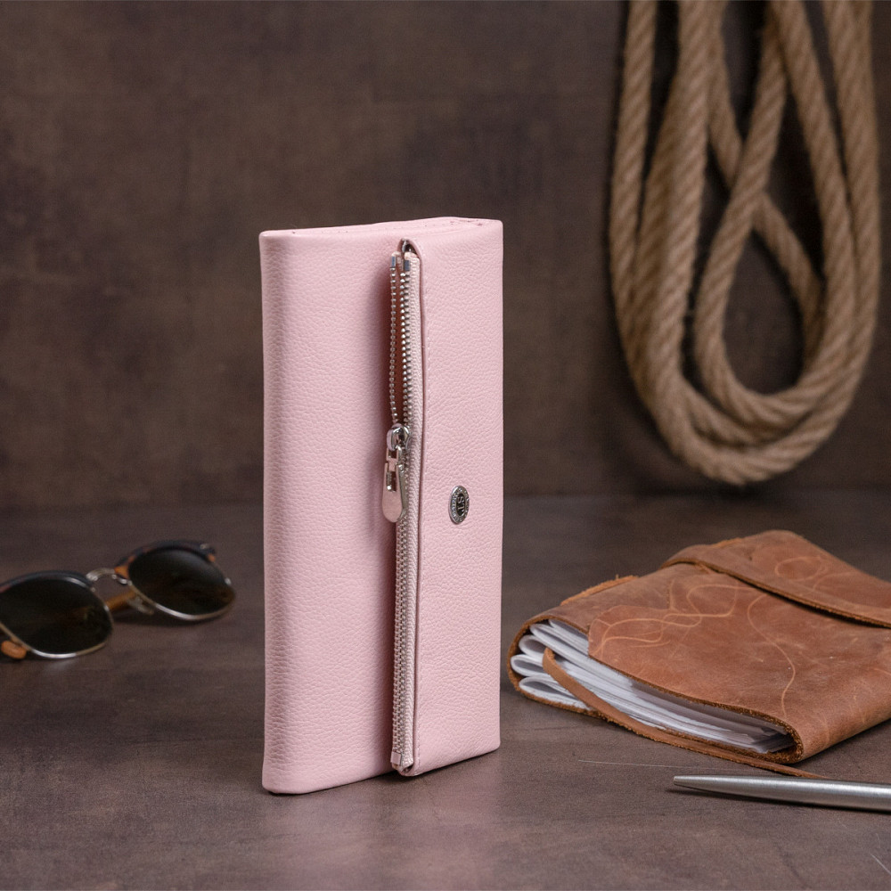 Клатч конверт с карманом для мобильного кожаный женский Розовый (ST Leather) Киев - изображение 3