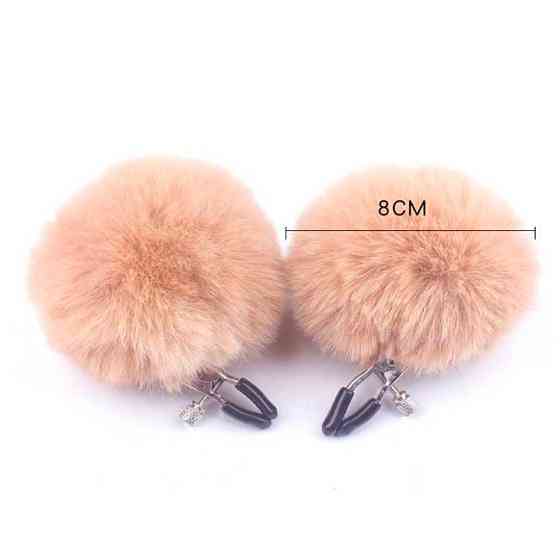 Затискачі для сосків із хутром "Pom Pom Nipple Clamps" - Червоний - Садо-мазо Вінниця